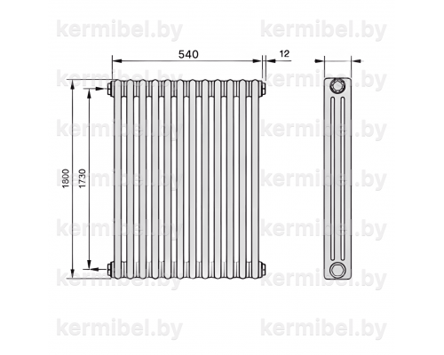 Трубчатый дизайн-радиатор производства ARBONIA (Германия), модель 3180, 12 секций, боковое подключение 12 (слева)/34 (справа)