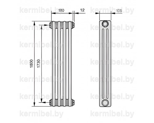Трубчатый дизайн-радиатор производства ARBONIA (Германия), модель 3180, 4 секции, боковое подключение 12 (слева)/34 (справа)