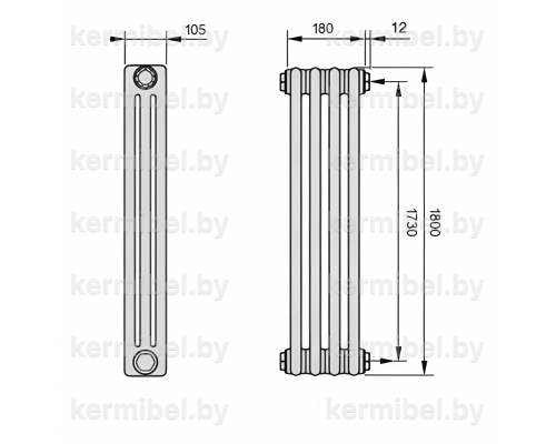 Трубчатый дизайн-радиатор производства ARBONIA (Германия), модель 3180, 4 секции, боковое подключение 12 (слева)/34 (справа)