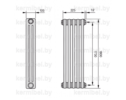 Трубчатый дизайн-радиатор производства ARBONIA (Германия), модель 3180, 5 секций, боковое подключение 12 (слева)/34 (справа)