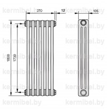 Трубчатый дизайн-радиатор производства ARBONIA (Германия), модель 3180, 6 секций, боковое подключение 12 (слева)/34 (справа)