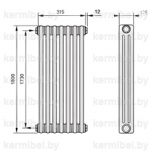 Трубчатый дизайн-радиатор производства ARBONIA (Германия), модель 3180, 7 секций, боковое подключение 12 (слева)/34 (справа)