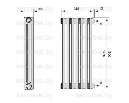 Трубчатый дизайн-радиатор производства ARBONIA (Германия), модель 3180, 7 секций, боковое подключение 12 (слева)/34 (справа)