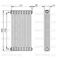 Трубчатый дизайн-радиатор производства ARBONIA (Германия), модель 3180, 8 секций, боковое подключение 12 (слева)/34 (справа)