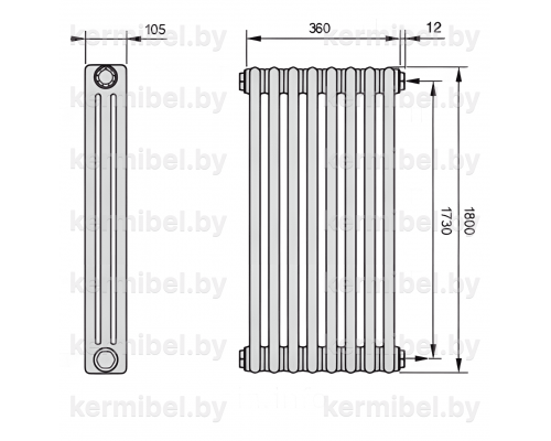 Трубчатый дизайн-радиатор производства ARBONIA (Германия), модель 3180, 8 секций, боковое подключение 12 (слева)/34 (справа)