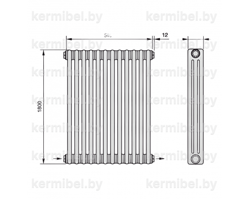 Трубчатый дизайн-радиатор производства ARBONIA (Германия), модель 3180, 12 секций, нижнее разностороннее подключение 24 (слева направо)/42 (справа налево)