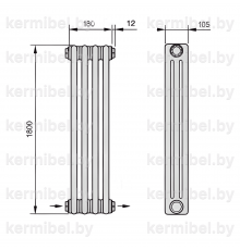 Трубчатый дизайн-радиатор производства ARBONIA (Германия), модель 3180, 4 секций, нижнее разностороннее подключение 24 (слева направо)/42 (справа налево)