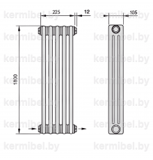 Трубчатый дизайн-радиатор производства ARBONIA (Германия), модель 3180, 5 секций, нижнее разностороннее подключение 24 (слева направо)/42 (справа налево)