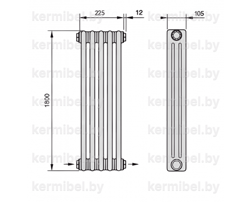 Трубчатый дизайн-радиатор производства ARBONIA (Германия), модель 3180, 5 секций, нижнее разностороннее подключение 24 (слева направо)/42 (справа налево)
