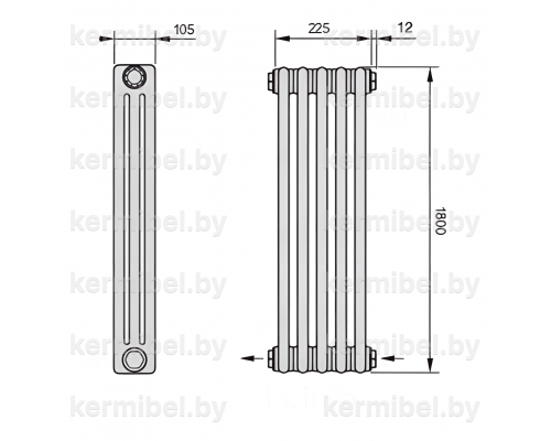 Трубчатый дизайн-радиатор производства ARBONIA (Германия), модель 3180, 5 секций, нижнее разностороннее подключение 24 (слева направо)/42 (справа налево)