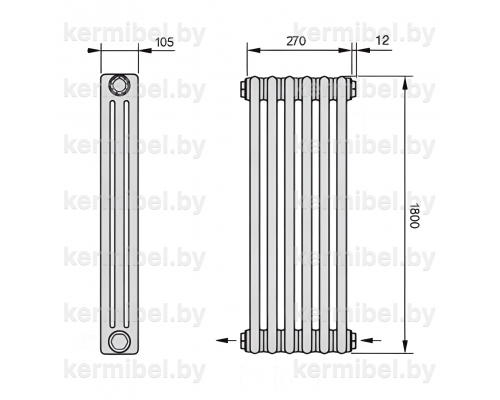Трубчатый дизайн-радиатор производства ARBONIA (Германия), модель 3180, 6 секций, нижнее разностороннее подключение 24 (слева направо)/42 (справа налево)