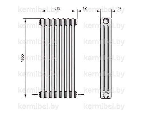 Трубчатый дизайн-радиатор производства ARBONIA (Германия), модель 3180, 7 секций, нижнее разностороннее подключение 24 (слева направо)/42 (справа налево)