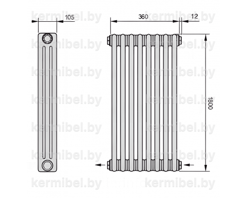 Трубчатый дизайн-радиатор производства ARBONIA (Германия), модель 3180, 8 секций, нижнее разностороннее подключение 24 (слева направо)/42 (справа налево)