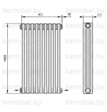 Трубчатый дизайн-радиатор производства ARBONIA (Германия), модель 3180, 9 секций, нижнее разностороннее подключение 24 (слева направо)/42 (справа налево)