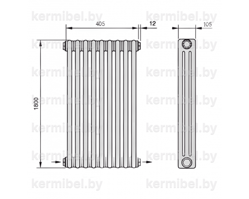 Трубчатый дизайн-радиатор производства ARBONIA (Германия), модель 3180, 9 секций, нижнее разностороннее подключение 24 (слева направо)/42 (справа налево)