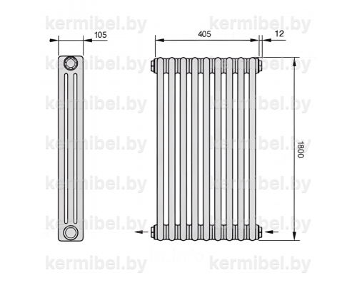 Трубчатый дизайн-радиатор производства ARBONIA (Германия), модель 3180, 9 секций, нижнее разностороннее подключение 24 (слева направо)/42 (справа налево)