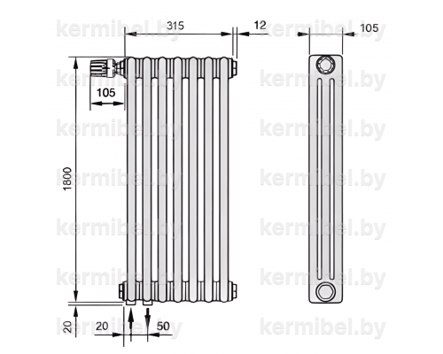 Трубчатый дизайн-радиатор производства ARBONIA (Германия) модель 3180/7/69 с нижней подводкой