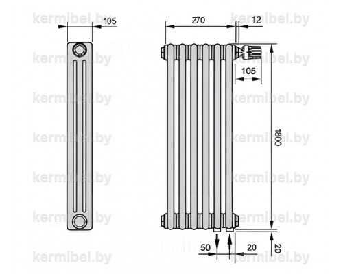 Трубчатый дизайн-радиатор производства ARBONIA (Германия) модель 3180/6/69 с нижней подводкой