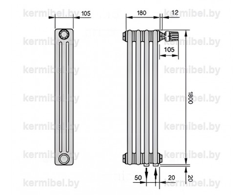 Трубчатый дизайн-радиатор производства ARBONIA (Германия) модель 3180/4/69 с нижней подводкой