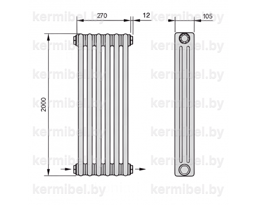 Трубчатый дизайн-радиатор производства ARBONIA (Германия) модель 3200/6/24 с нижней разносторонней подводкой
