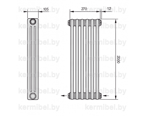 Трубчатый дизайн-радиатор производства ARBONIA (Германия) модель 3200/6/24 с нижней разносторонней подводкой