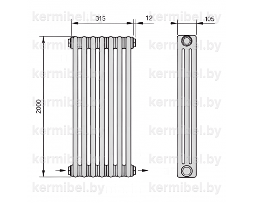 Трубчатый дизайн-радиатор производства ARBONIA (Германия) модель 3200/7/24 с нижней разносторонней подводкой