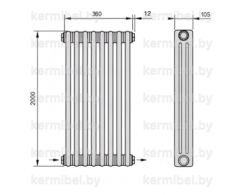 Трубчатый дизайн-радиатор производства ARBONIA (Германия) модель 3200/8/24 с нижней разносторонней подводкой