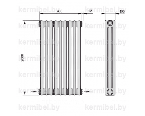 Трубчатый дизайн-радиатор производства ARBONIA (Германия) модель 3200/9/24 с нижней разносторонней подводкой