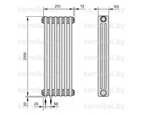 Трубчатый дизайн-радиатор производства ARBONIA (Германия) модель 3200/6/69 с нижней подводкой